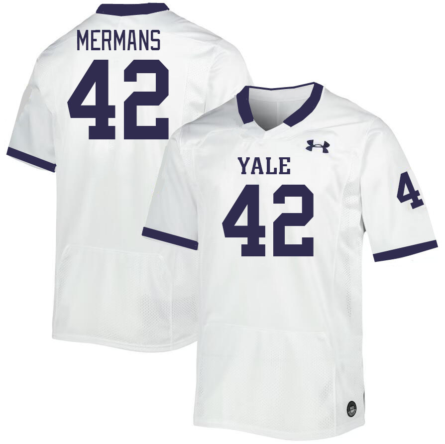 Men-Youth #42 Spencer Mermans Yale Bulldogs 2023 College Football Jerseys Stitched Sale-White